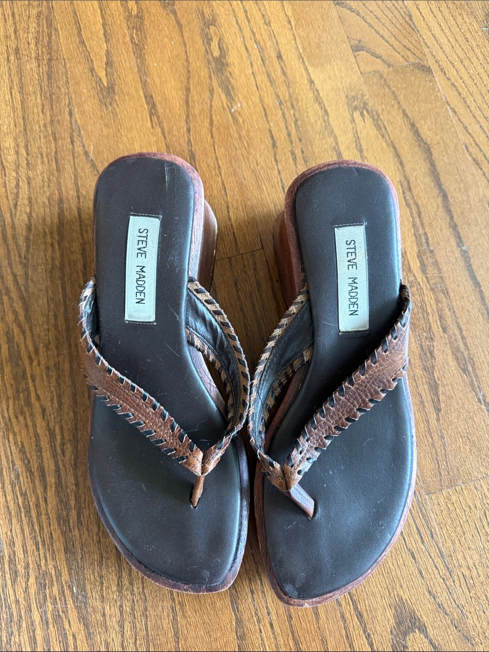 Steve Madden Brown Leather Wedge Flip Flop Sandals Size 8.5